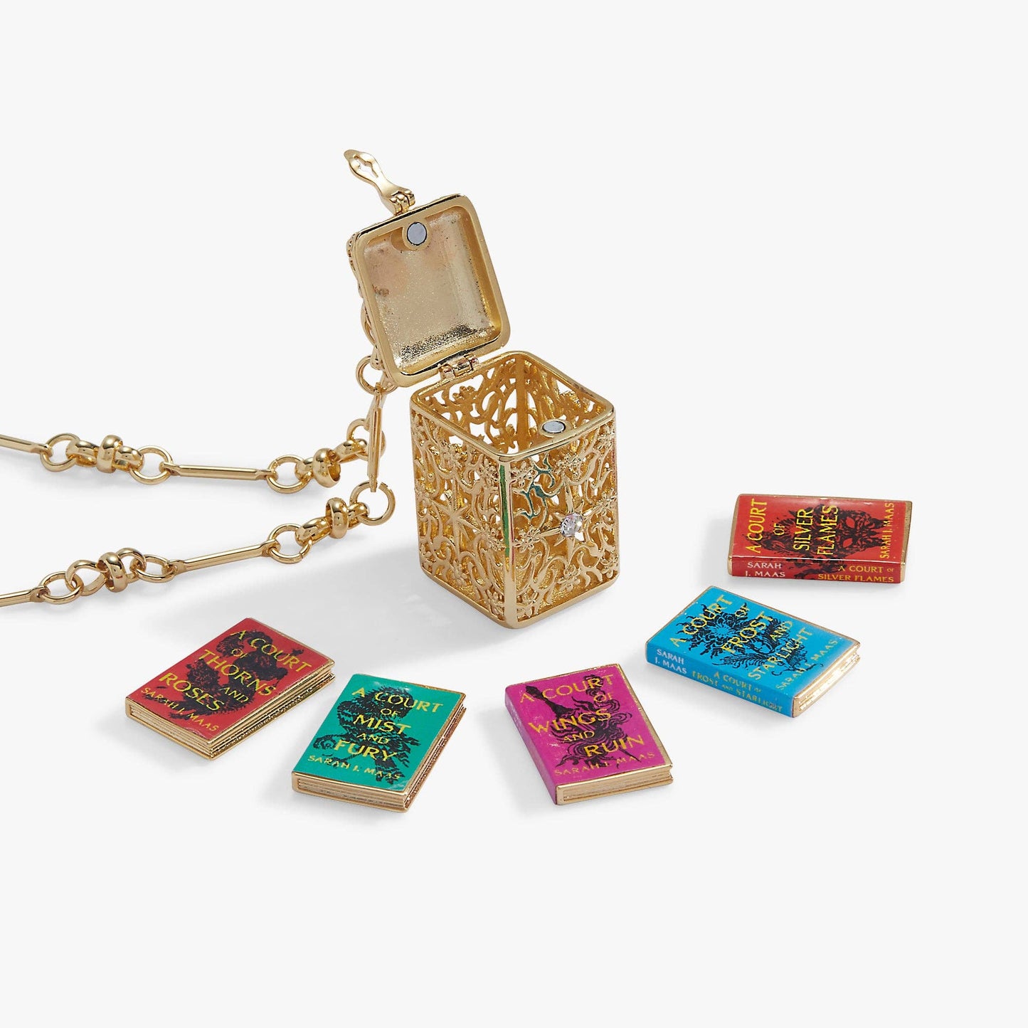A Court of Thorns and Roses Book Charms Locket Necklace: Gold