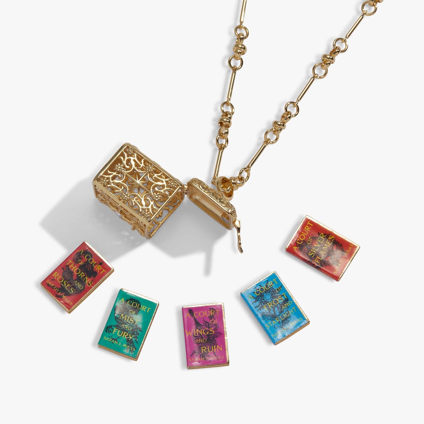 A Court of Thorns and Roses Book Charms Locket Necklace: Gold