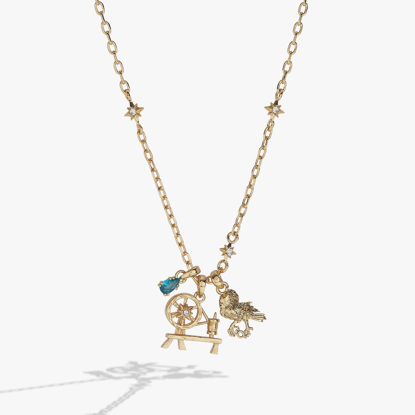 ACOTAR Mist and Fury Bird & Spinning Wheel Necklace: Gold