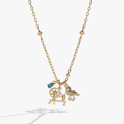 ACOTAR Mist and Fury Bird & Spinning Wheel Necklace: Gold