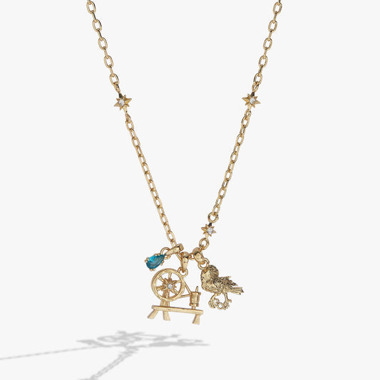 ACOTAR Mist and Fury Bird & Spinning Wheel Necklace: Gold