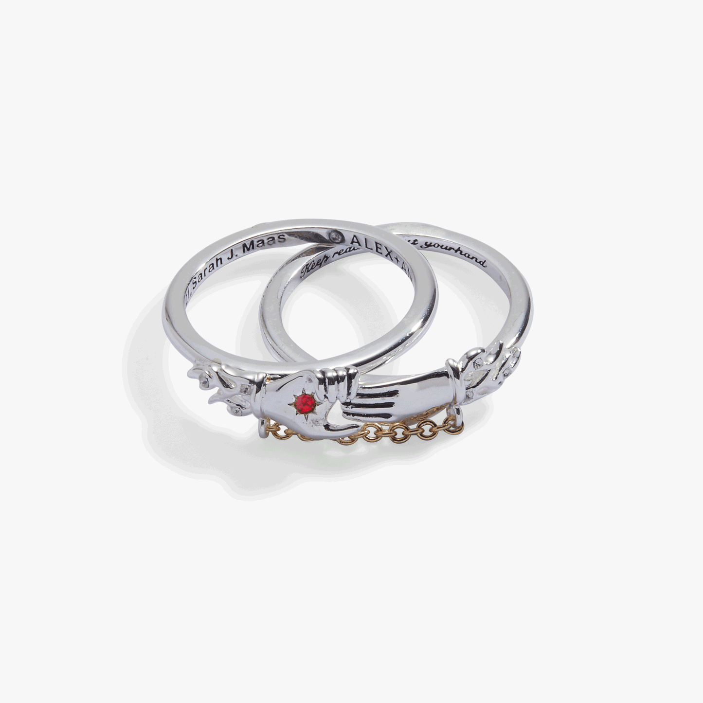 A Court of Thorns and Roses 'Keep Reaching Out Your Hand' Nesta & Cassian Ring Set of 2: Two Tone