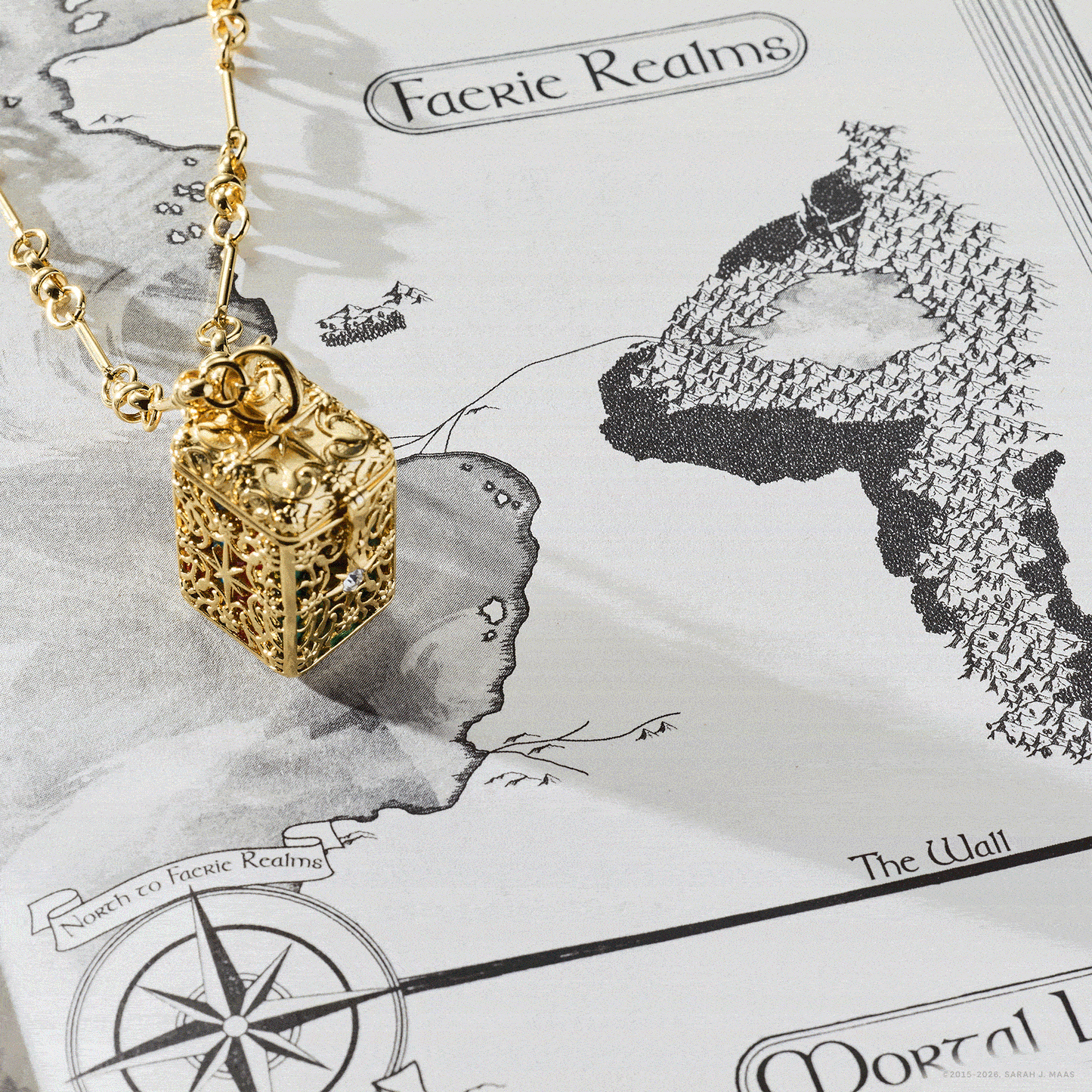 A Court of Thorns and Roses Book Charms Locket Necklace: Gold