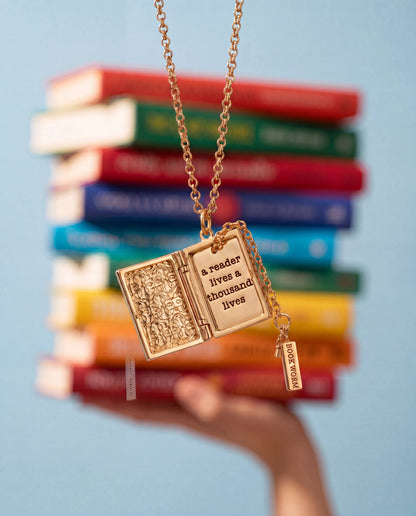 'A Reader Lives A Thousand Lives' Book Club Locket Pendant: Gold