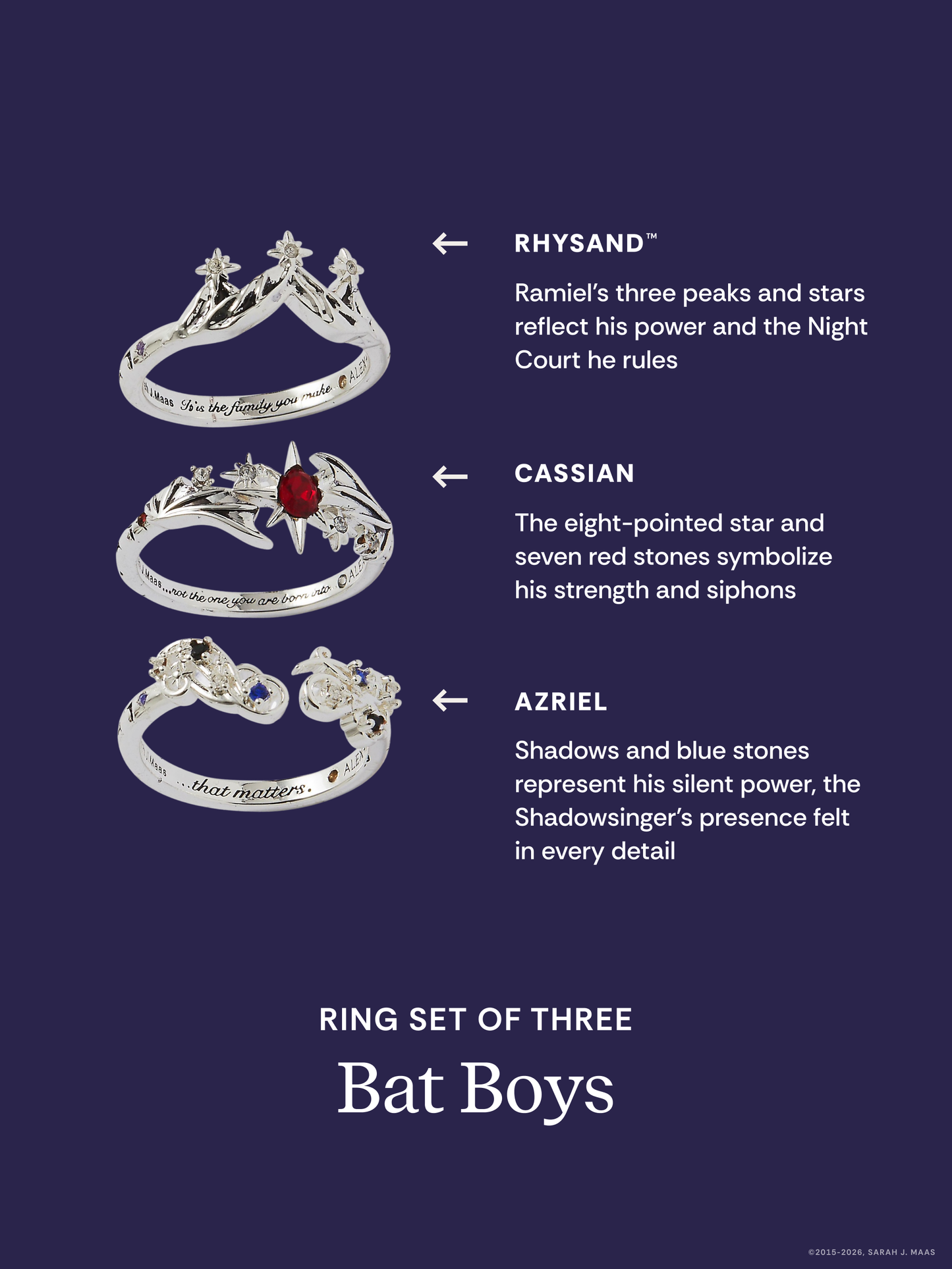 A Court of Thorns and Roses™ Bat Boys Ring Set of 3: Silver Size 7