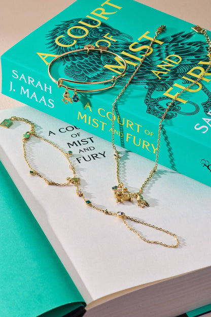 ACOTAR Mist and Fury Bird & Spinning Wheel Necklace: Gold