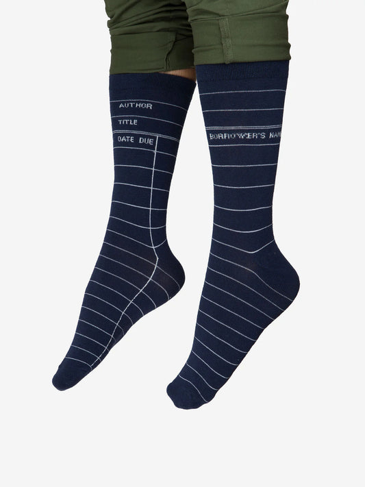 Library Card Navy socks