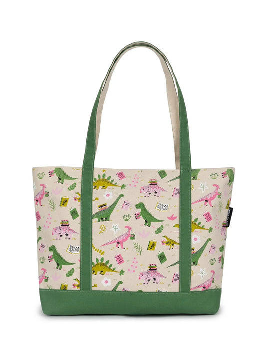 Dinosaur Reads large zippered tote