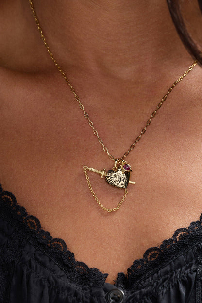 ACOTAR Wings and Ruin Sliding Dagger Heart Necklace: Gold