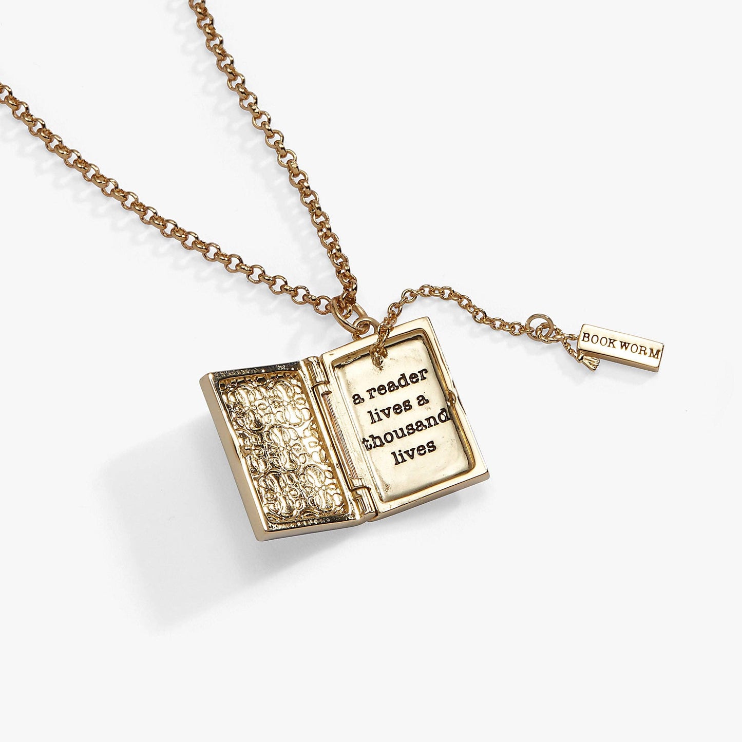 'A Reader Lives A Thousand Lives' Book Club Locket Pendant: Gold