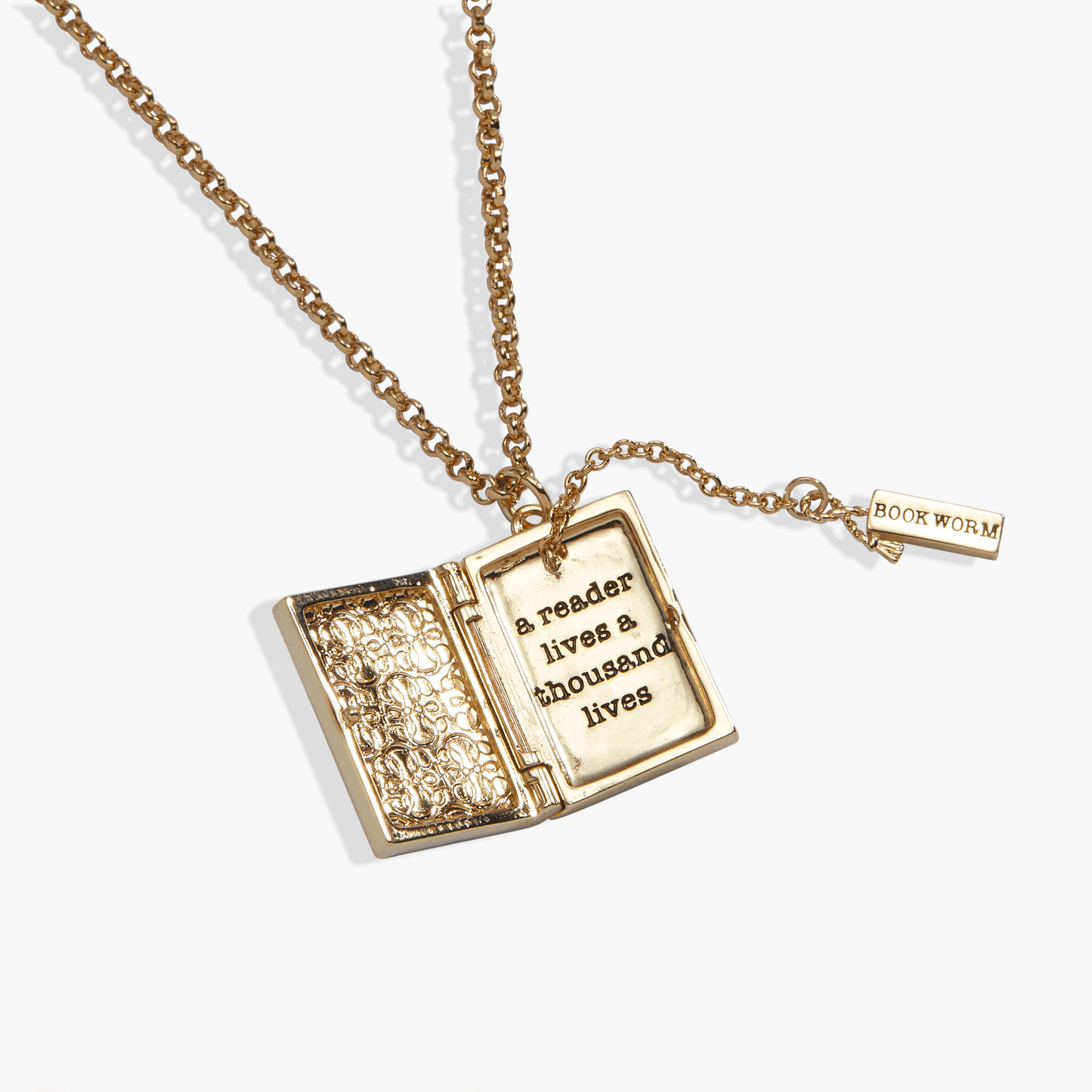 'A Reader Lives A Thousand Lives' Book Club Locket Pendant: Gold
