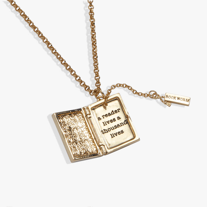 'A Reader Lives A Thousand Lives' Book Club Locket Pendant: Gold