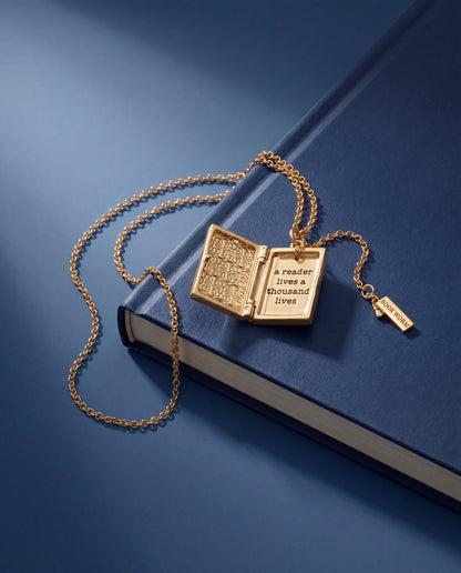 'A Reader Lives A Thousand Lives' Book Club Locket Pendant: Gold