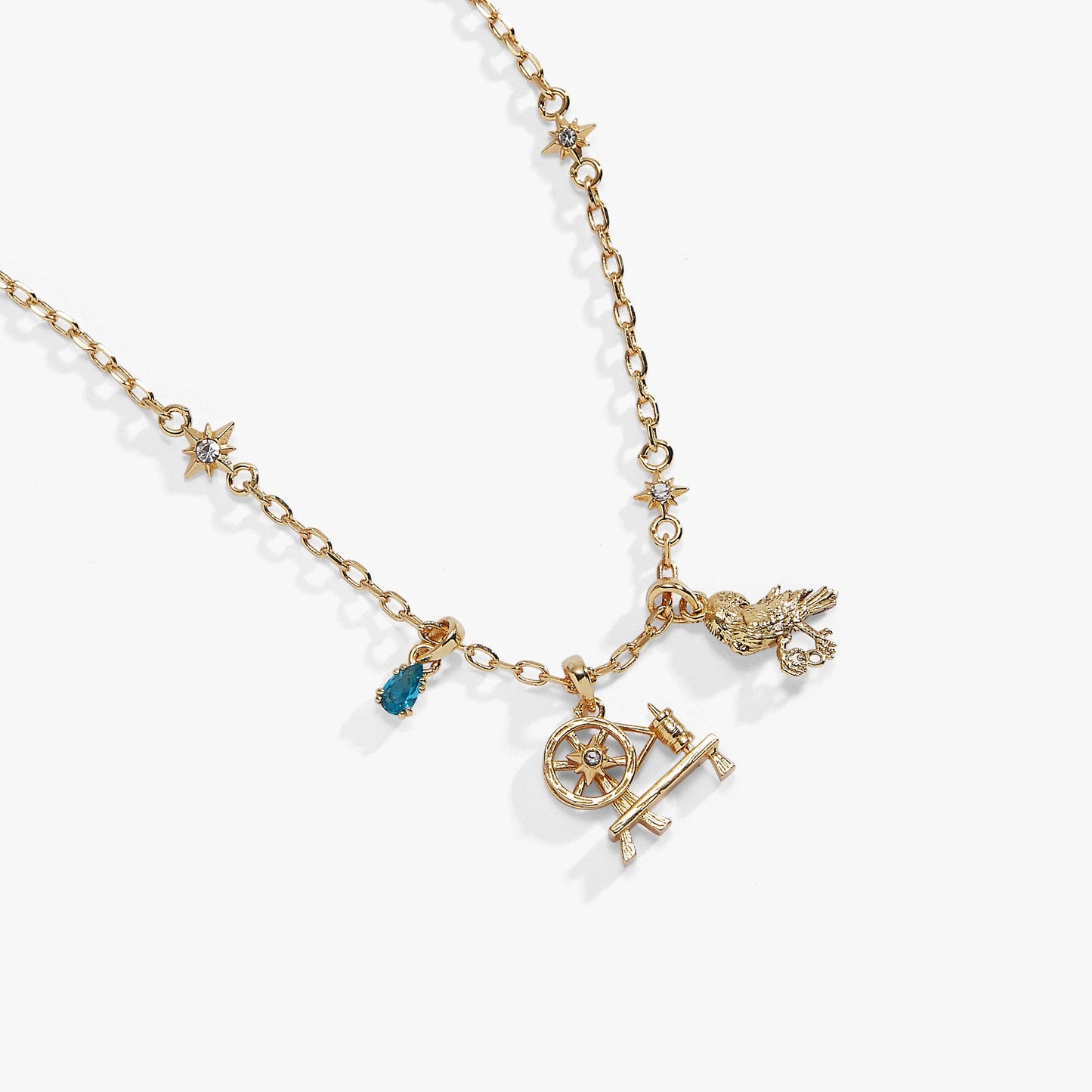 ACOTAR Mist and Fury Bird & Spinning Wheel Necklace: Gold