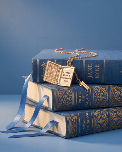 'A Reader Lives A Thousand Lives' Book Club Locket Pendant: Gold