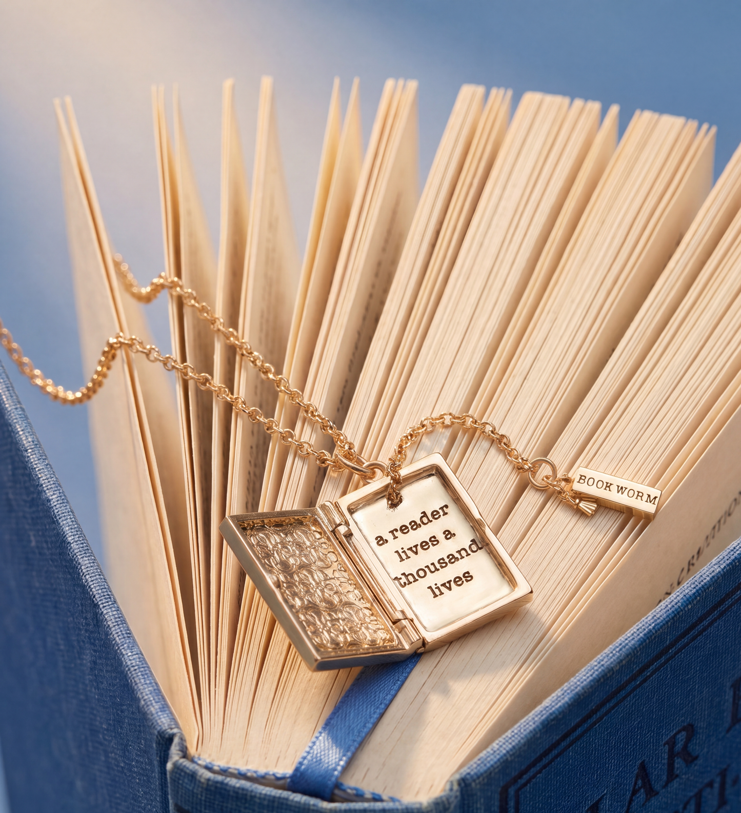 'A Reader Lives A Thousand Lives' Book Club Locket Pendant: Gold
